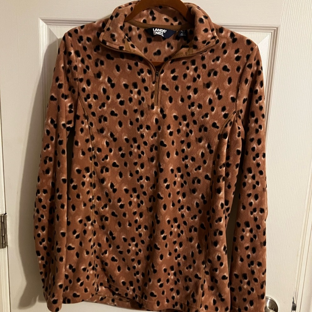 Lands' End Tan and Black Fleece Pullover